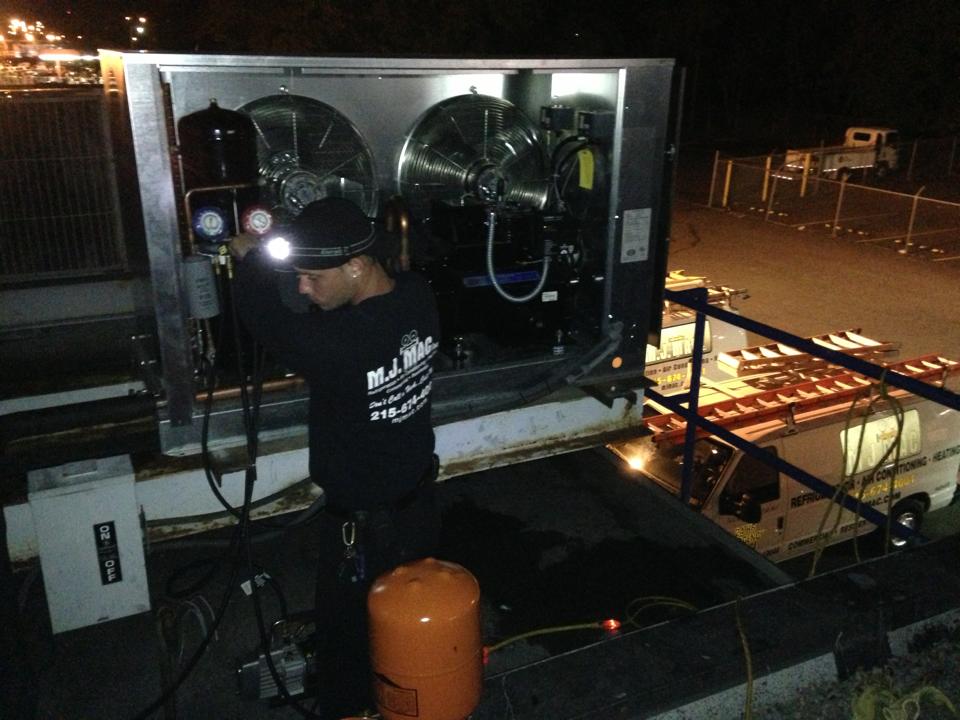 cooling technicians install a rooftop unit