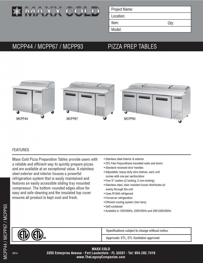 MCPP Pizza Prep Tables Spec Sheet pg1