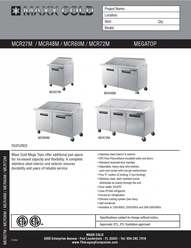 Maxx Cold Megatop Spec Sheet pg1