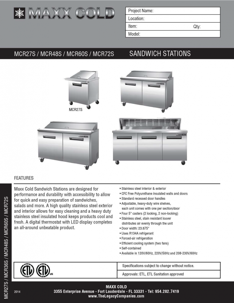 Maxx Cold Sandwich Station Spec pg3