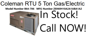 Packaged Gas or Electric 5 ton Rooftop Unit, MFG Number ZE060H10A2A1ABA1A2